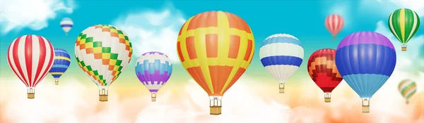 Kolorowe Balony Ogrzane Powietrze Niebie Eps Zawiera Przejrzystość — Wektor stockowy
