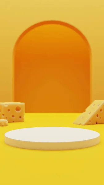 Rendering Product Display Podium Yellow Background Cheeses — Stok fotoğraf