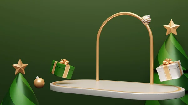 松の木 ギフトボックス 装飾や表彰台クリスマスシーン — ストック写真