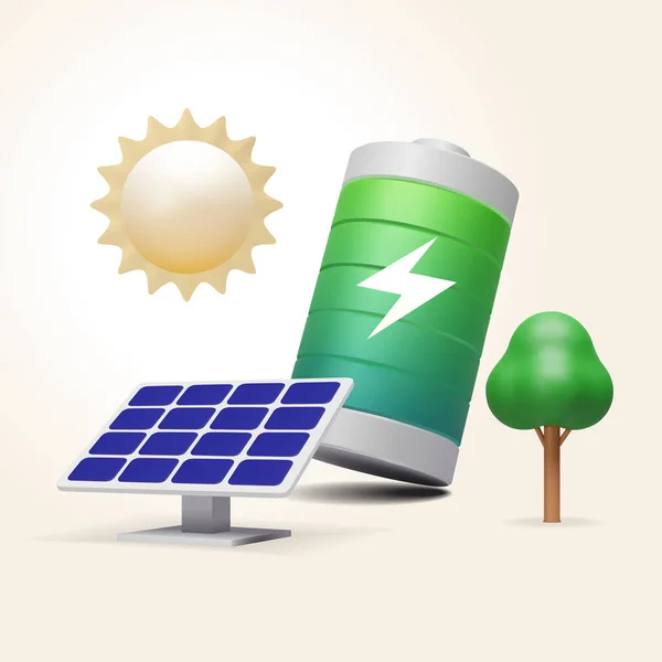 Panel Słoneczny Magazyn Baterii Zielona Energia Czysta Energia Renderowanie Eps — Wektor stockowy
