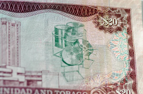 Detalj Dollarssedel Från Trinidad Och Tobago Med Fem Ståltrummor Som — Stockfoto