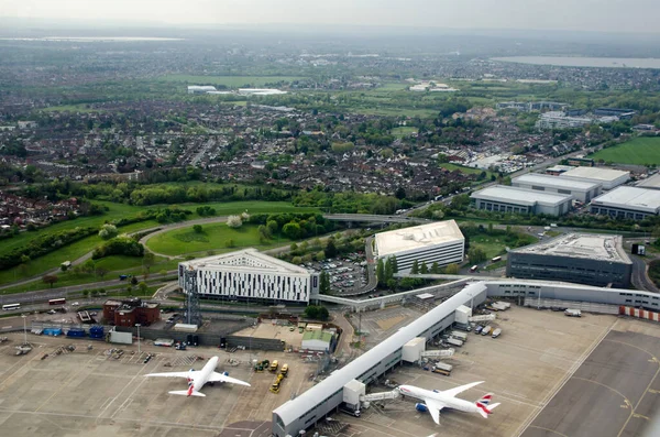 Widok Lotu Ptaka Hotele Pobliżu Terminalu Lotnisku Heathrow Londynie Lewej Zdjęcia Stockowe bez tantiem