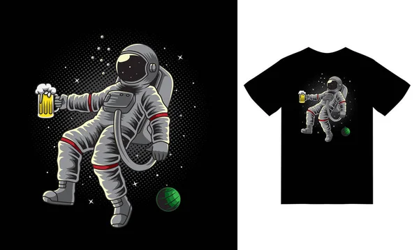 Astronaute Boire Dans Espace Illustration Avec Tshirt Design Vecteur Premium — Image vectorielle