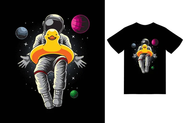 Astronaut Duck Balloon Cartoon Illustration Tshirt Design Premium Vector — Image vectorielle