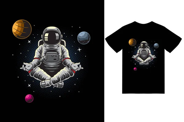 Astronaut Yoga Meditation Space Illustration Tshirt Design Premium Vector — Vetor de Stock