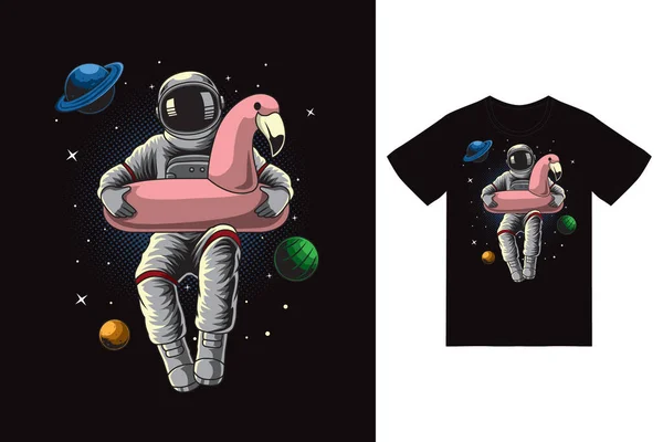 Astronaut Pink Float Illustration Tshirt Design Premium Vector — Image vectorielle