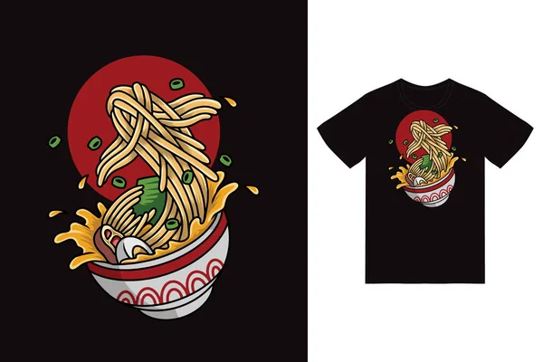 Fish Ramen Noodles Illustration Tshirt Design Premium Vector — Stock Vector