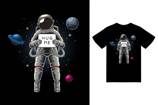 Astronaut Holding Board Space Illustration Tshirt Design Premium Vector — Image vectorielle