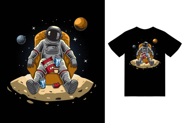 Astronaut Sitting Moon Illustration Tshirt Design Premium Vector — Stok Vektör