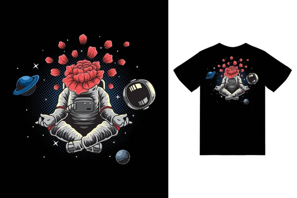 Astronaut Yoga Meditasi Spring Illustration Tshirt Design Premium Vector — Image vectorielle