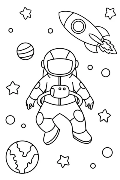 Cute Astronaut Space Coloring Book Illustration Vector — Stock Vector