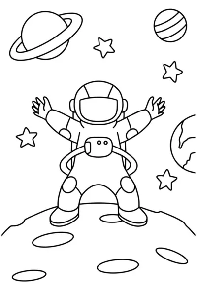 Astronauta Bonito Lua Colorir Livro Ilustração Vetor — Vetor de Stock