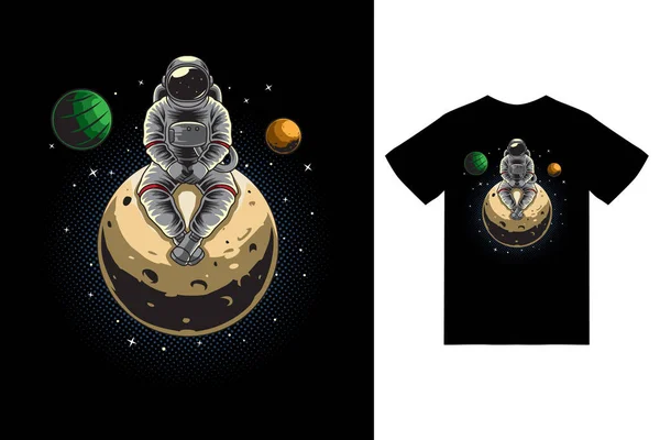 Astronaut Sitting Moon Illustration Tshirt Design Premium Vector — Stockvektor