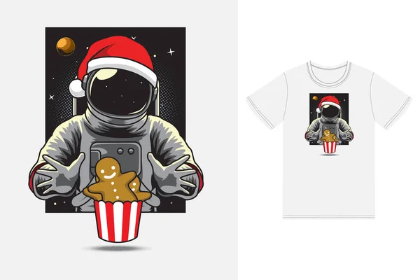 Astronaut Eating Cookies Illustration Tshirt Design Premium Vector — Image vectorielle