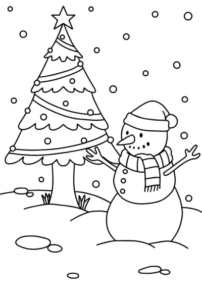 Cute Snowman Coloring Book Illustration Vector — Archivo Imágenes Vectoriales