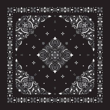 Bandananın yazdırma süsü siyah ve beyaz Premium Vektörü