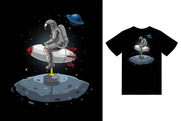 Astronaut Playing Rocket Toy Illustration Tshirt Design Premium Vector — Image vectorielle