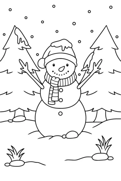 Cute Snowman Coloring Book Illustration Vector — Vettoriale Stock