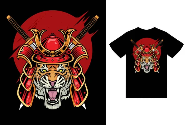 Tişört tasarımı premium vektörlü Kaplan Samuray çizimi