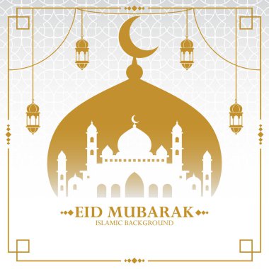 Mübarek bayram festivali premium vektörü için altın yaratıcı cami tasarımı