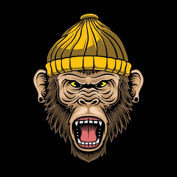 Angry Monkey Wear Beanie Premium Vector — Vector de stock