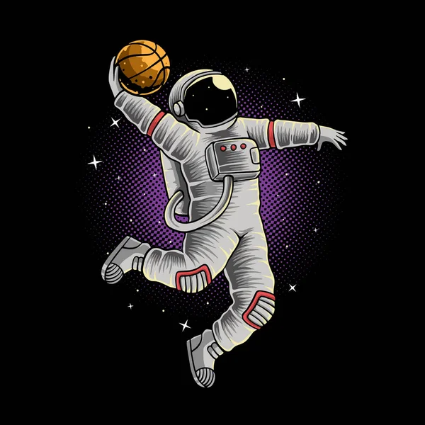 Astronaut Basketball Slam Dunk Space Illustration Premium Vector — Stok Vektör