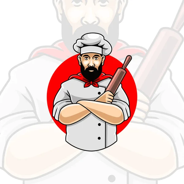 Chef Mascot Logo Premium Vector — 스톡 벡터