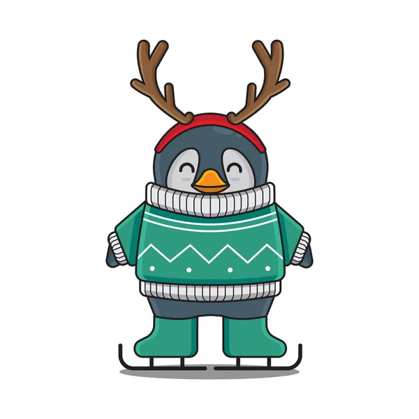 Cute Penguin Ski Vector — Stock Vector