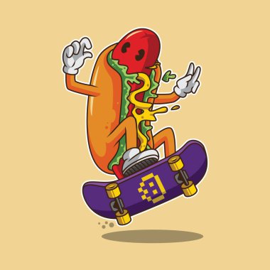 Hot dog kaykay karikatür çizimi