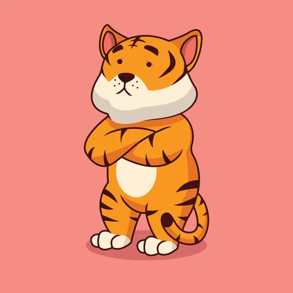 Cute Tiger Bored Cartoon Illustration — Vetor de Stock