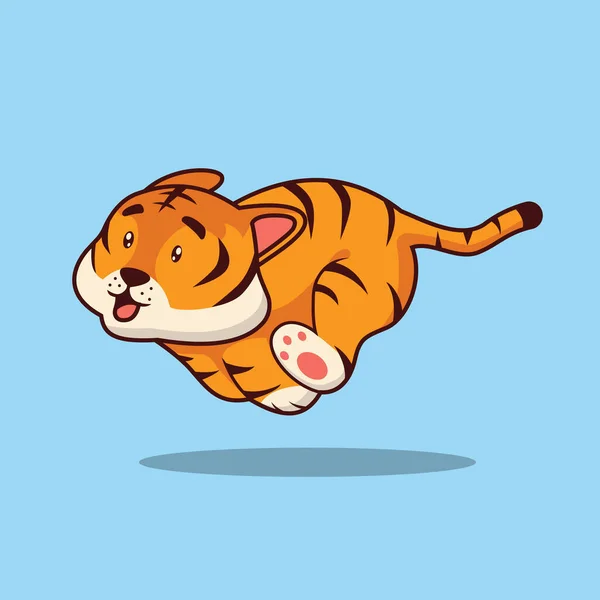 Cute Tiger Running Cartoon Illustration — Image vectorielle