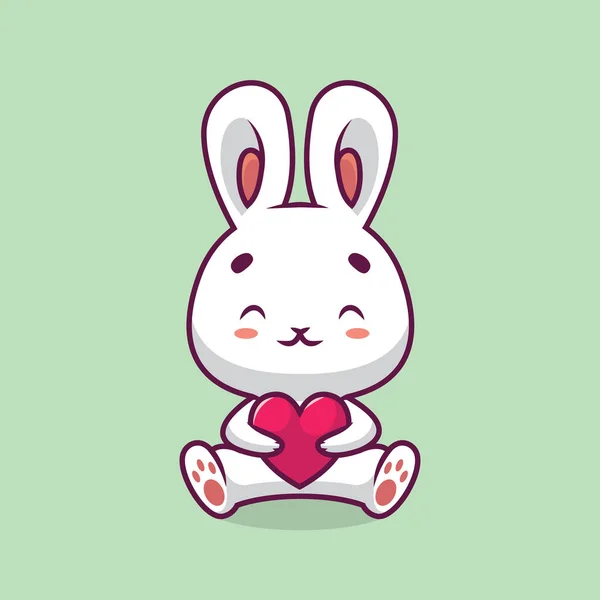 Cute Rabbit Holding Love Cartoon Illustration — Stock Vector