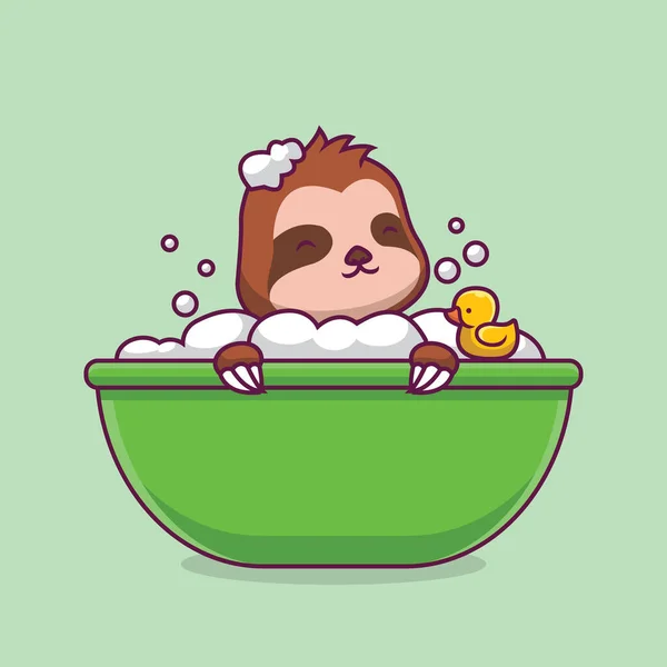 Cute Sloth Bathing Bathtub Cartoon Illustration — Vetor de Stock