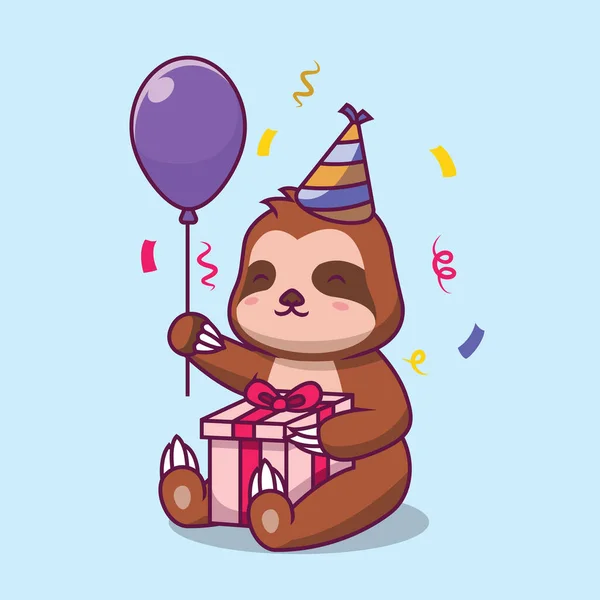 Cute Sloth Birthday Party Cartoon Illustration — Διανυσματικό Αρχείο