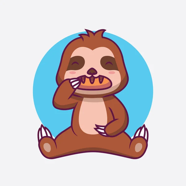 Cute Sloth Eating Bread Cartoon Illustration — Stok Vektör