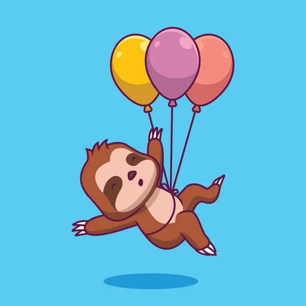 Cute Sloth Floating Balloon Cartoon Illustration — ストックベクタ