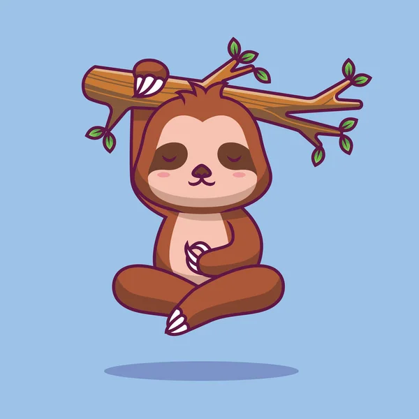 Cute Sloth Flying Yoga Cartoon Illustration — Stok Vektör