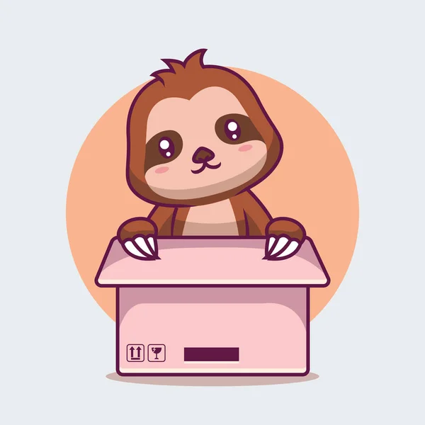 Cute Sloth Box Cartoon Illustration — Vetor de Stock