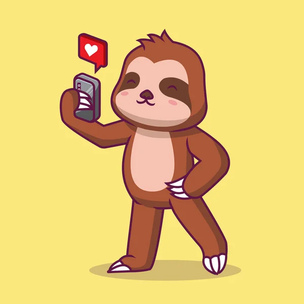 Cute Sloth Playing Phone Cartoon Illustration — ストックベクタ