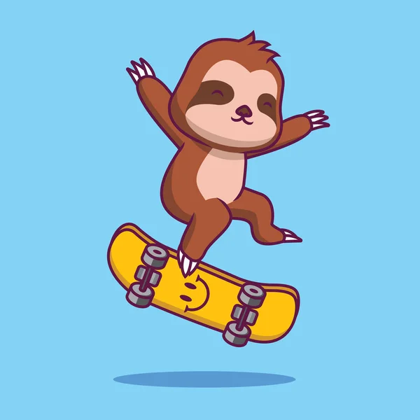 Cute Sloth Playing Skateboard Cartoon Illustration — ストックベクタ