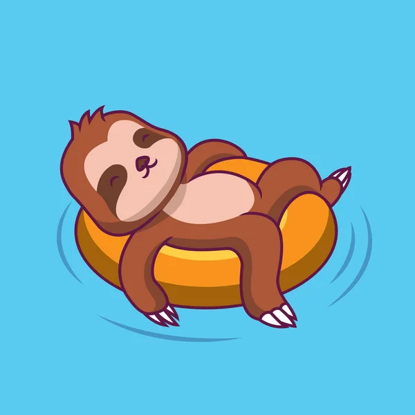 Cute Sloth Swimming Balloon Cartoon Illustration — Vetor de Stock