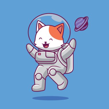 Şirin kedi astronot uçan çizgi film çizimi