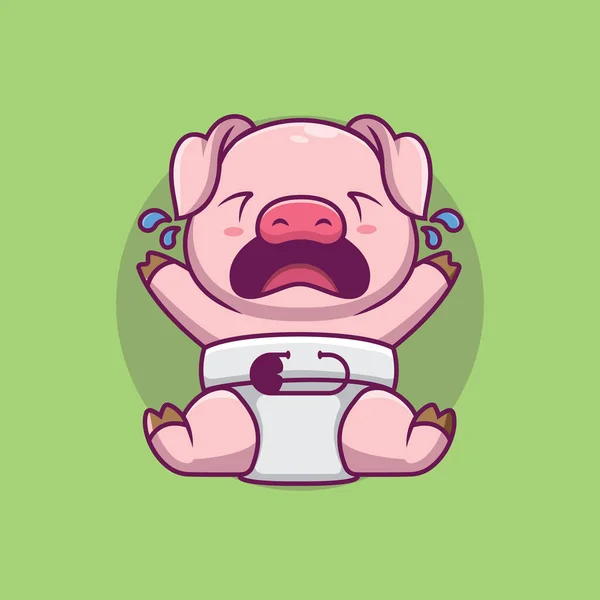 Cute Baby Pig Crying Cartoon Illustration — Vettoriale Stock