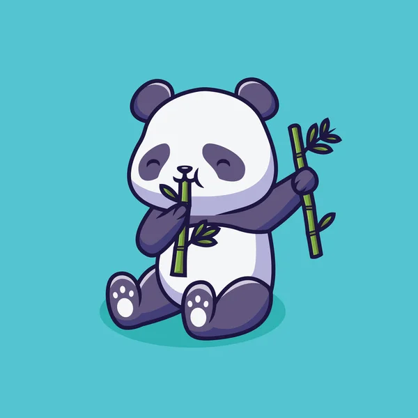 Niedlichen Panda Essen Bambus Cartoon Illustration — Stockvektor