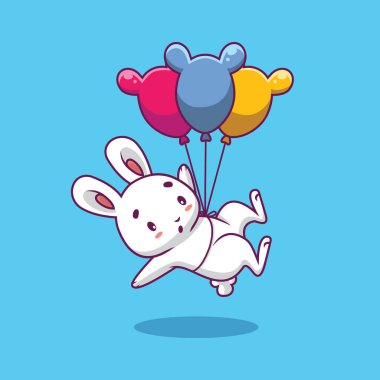 Balon karikatürlü şirin tavşan yüzüyor.