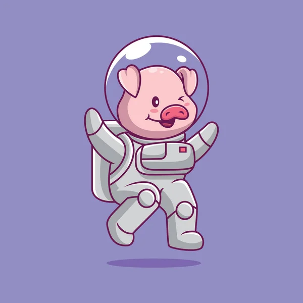 Cute Pig Astronaut Flying Cartoon Illustration — Vettoriale Stock