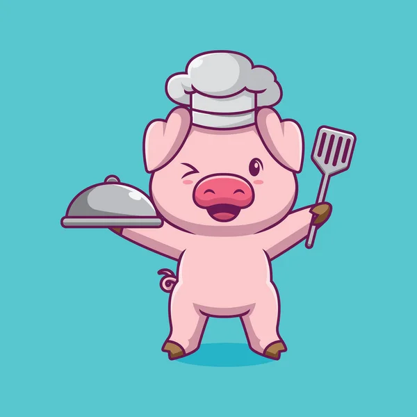 Cute Pig Chef Cartoon Illustration — 스톡 벡터