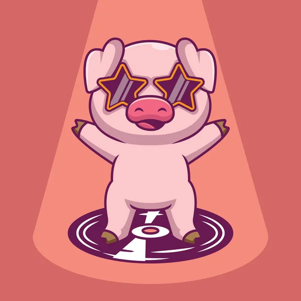 Cute Pig Disco Cartoon Illustration — Vettoriale Stock