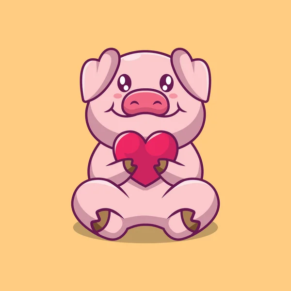 Cute Pig Holding Love Cartoon Illustration — Stockový vektor