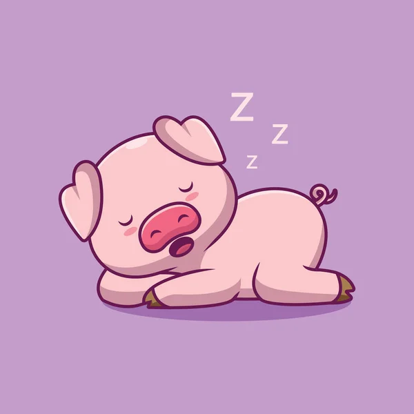 Cute Pig Sleeping Cartoon Illustration — Vetor de Stock